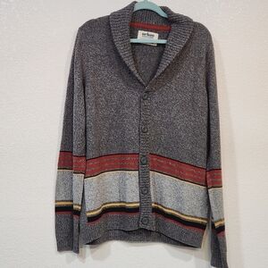 Streetwear Shawl Collar Cardigan Sweater Striped Modern Men's XL